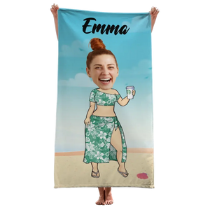 Custom Photo Call Me On My Shellphone - Family Personalized Custom Beach Towel - Summer Vacation Gift, Birthday Pool Party Gift For Husband Wife, Family Members