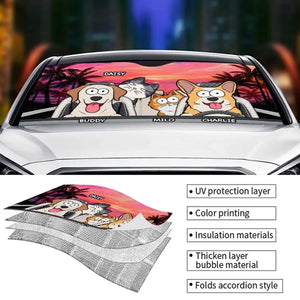 Pet Happy Journey In Sunset - Dog & Cat Personalized Custom Auto Windshield Sunshade, Car Window Protector - Gift For Pet Owners, Pet Lovers