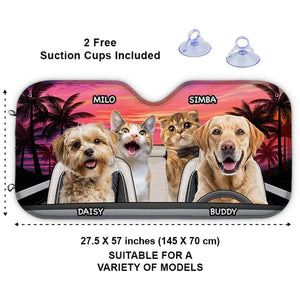 Custom Photo Pet Happy Journey In Sunset - Dog & Cat Personalized Custom Auto Windshield Sunshade, Car Window Protector - Gift For Pet Owners, Pet Lovers