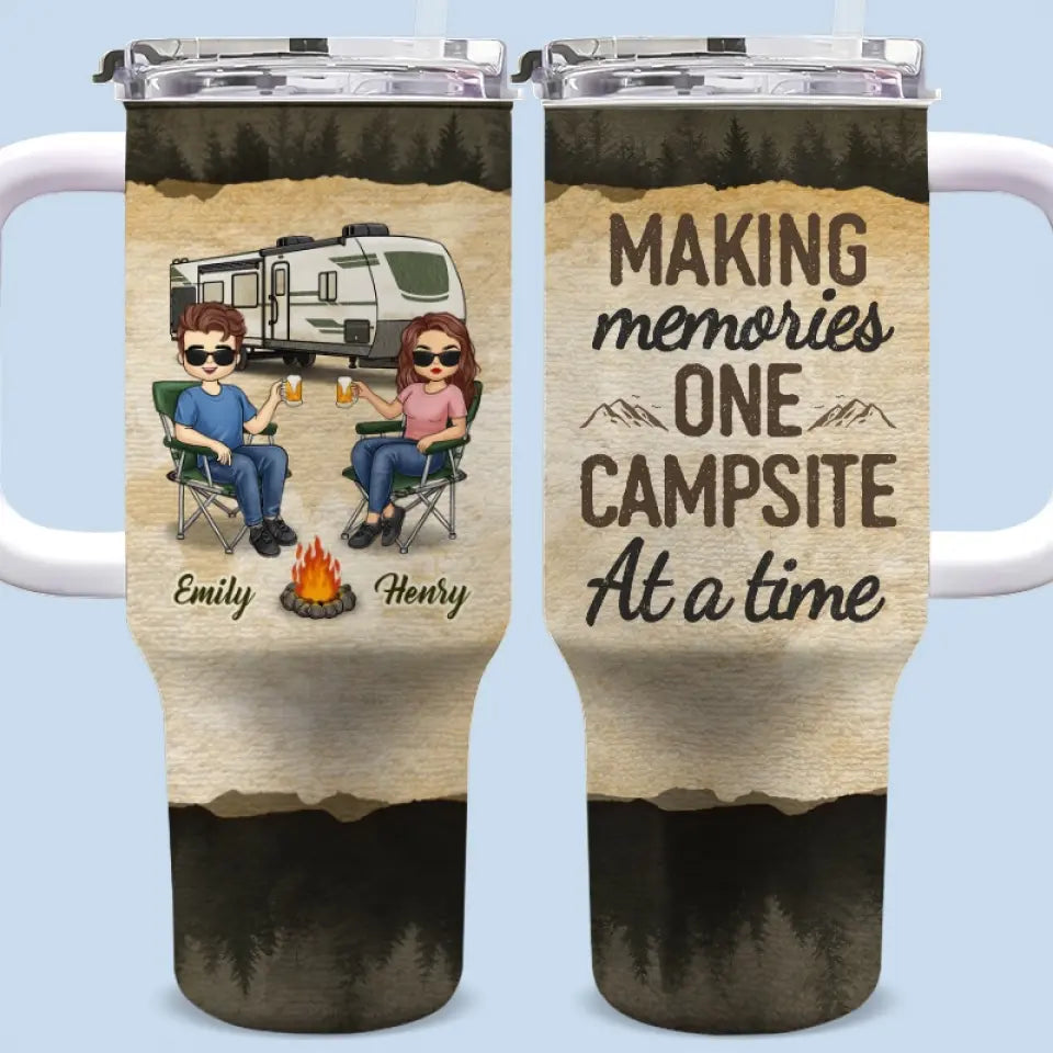 You And Me, Camping Partners For Life - Camping Personalized Custom 40 Oz Stainless Steel Tumbler With Handle - Gift For Husband Wife, Camping Lovers