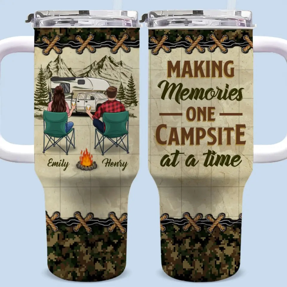 Together We Achieve Camping Couple Goals - Camping Personalized Custom 40 Oz Stainless Steel Tumbler With Handle - Gift For Husband Wife, Camping Lovers