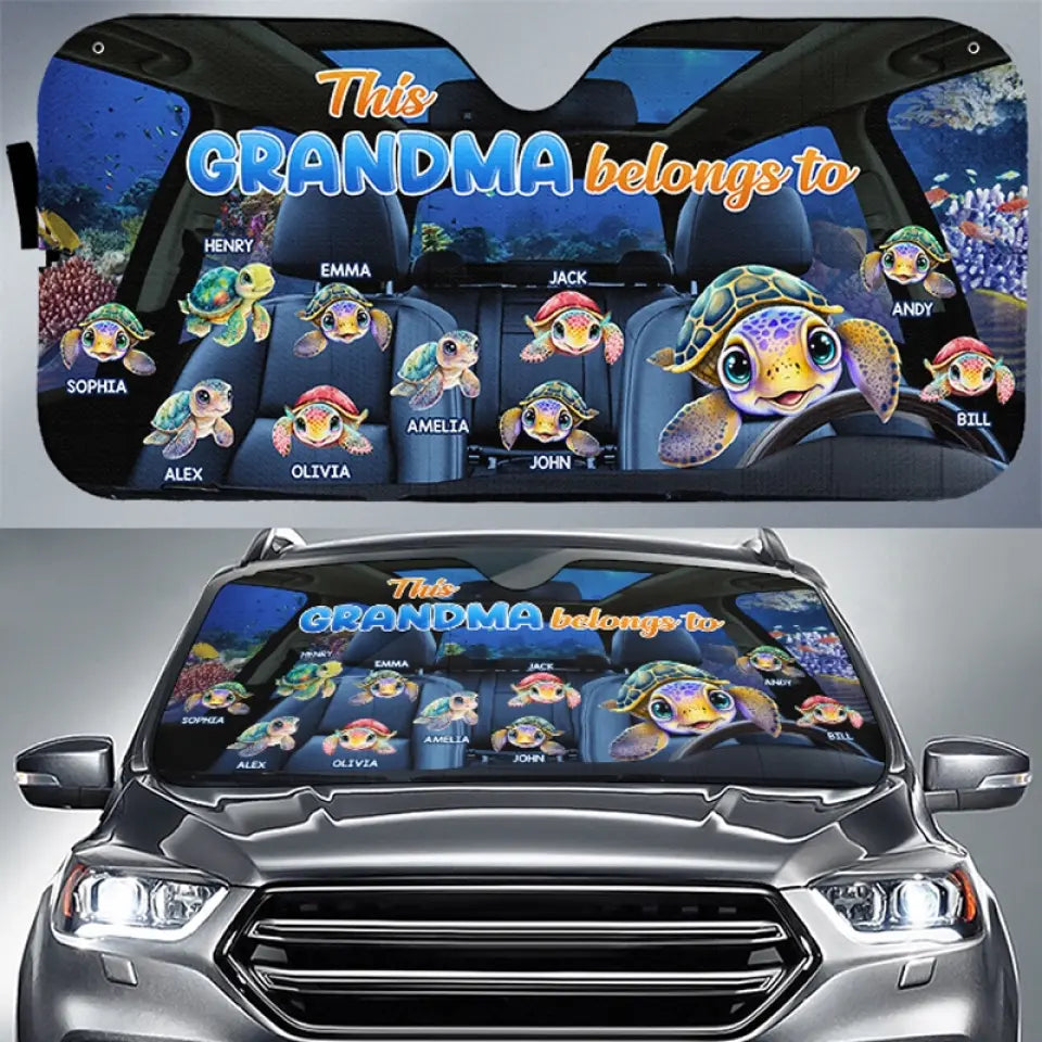 This Grandma Belongs To - Family Personalized Custom Auto Windshield Sunshade, Car Window Protector - Gift For Mom, Grandma