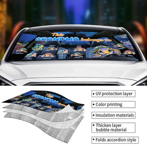 This Grandma Belongs To - Family Personalized Custom Auto Windshield Sunshade, Car Window Protector - Gift For Mom, Grandma