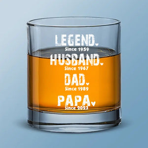 The Man, The Myth, The Whiskey Legend - Family Personalized Custom Whiskey Glass - Gift For Dad, Grandpa