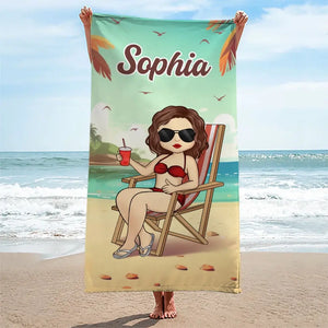 Chill Mode Activated - Bestie Personalized Custom Beach Towel - Summer Vacation Gift, Birthday Pool Party Gift For Best Friends, BFF, Sisters