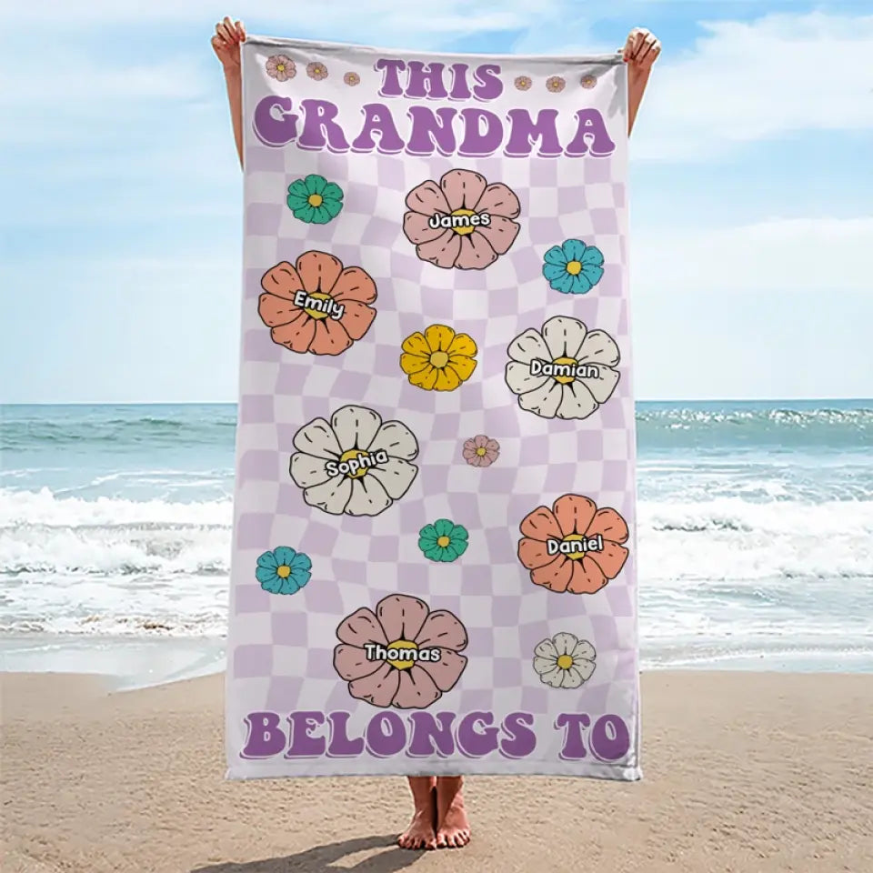 Ocean Air, Salty Hair - Family Personalized Custom Beach Towel - Summer Vacation Gift, Birthday Pool Party Gift For Grandma