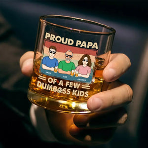 Proud Papa Of A Few Kids - Family Personalized Custom Whiskey Glass - Gift For Dad, Grandpa