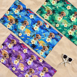 Custom Photo Furry Friends And Sunny Days - Dog 
& Cat Personalized Custom Beach Towel - Summer Vacation Gift, Birthday Pool Party Gift For Pet Owners, Pet Lovers