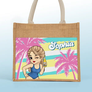 Summer Vibe - Bestie Personalized Custom Tote Gift Bags, Jute Tote Bags, Beach Bags - Gift For Best Friends, BFF, Sisters