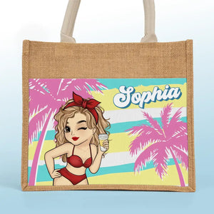 Summer Vibe - Bestie Personalized Custom Tote Gift Bags, Jute Tote Bags, Beach Bags - Gift For Best Friends, BFF, Sisters