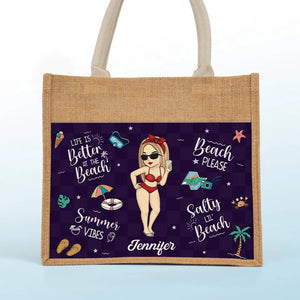 Beach Please - Bestie Personalized Custom Tote Gift Bags, Jute Tote Bags, Beach Bags - Gift For Best Friends, BFF, Sisters