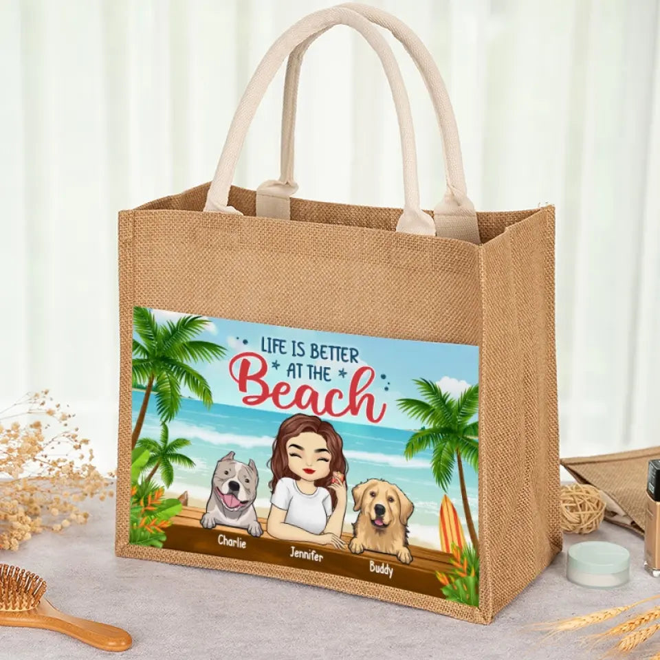 Best Dog Mom Ever - Dog Personalized Custom Tote Gift Bags, Jute Tote Bags, Beach Bags - Gift For Pet Owners, Pet Lovers