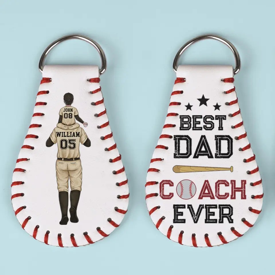 Best Dad Coach Ever - Family Personalized Custom Leather Keychain - Gift For Family Members