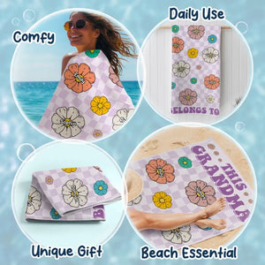 Ocean Air, Salty Hair - Family Personalized Custom Beach Towel - Summer Vacation Gift, Birthday Pool Party Gift For Grandma