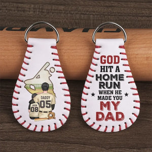 God Hit A Home Run When He Made You - Family Personalized Custom Leather Keychain - Gift For Family Members