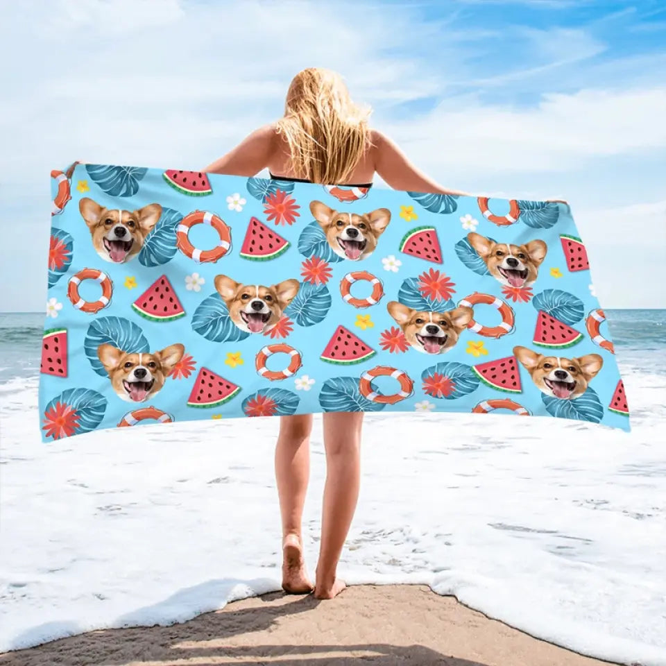 Custom Photo Sandy Paws, Salty Kisses - Dog 
& Cat Personalized Custom Beach Towel - Summer Vacation Gift, Birthday Pool Party Gift For Pet Owners, Pet Lovers