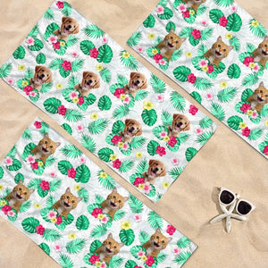 Custom Photo Ready To Get A Tan - Dog 
& Cat Personalized Custom Beach Towel - Summer Vacation Gift, Birthday Pool Party Gift For Pet Owners, Pet Lovers