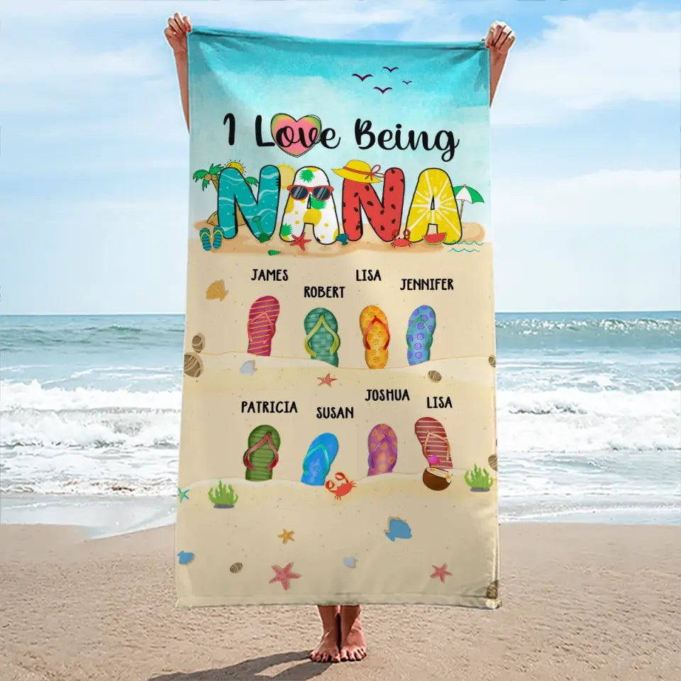 Being A Grandma Doesn't Make Me Old It Makes Me Blessed - Family Personalized Custom Beach Towel - Summer Vacation Gift, Birthday Pool Party Gift For Grandma