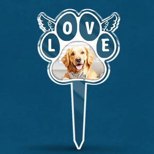 Custom Photo I Love You No Matter Where You Are - Memorial Personalized Custom Stain Glass Style Acrylic Garden Stake - Sympathy Gift For Pet Owners, Pet Lovers