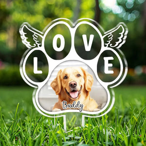 Custom Photo I Love You No Matter Where You Are - Memorial Personalized Custom Stain Glass Style Acrylic Garden Stake - Sympathy Gift For Pet Owners, Pet Lovers