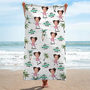 Custom Photo Best Nana Ever - Family Personalized Custom Beach Towel - Summer Vacation Gift For Grandma