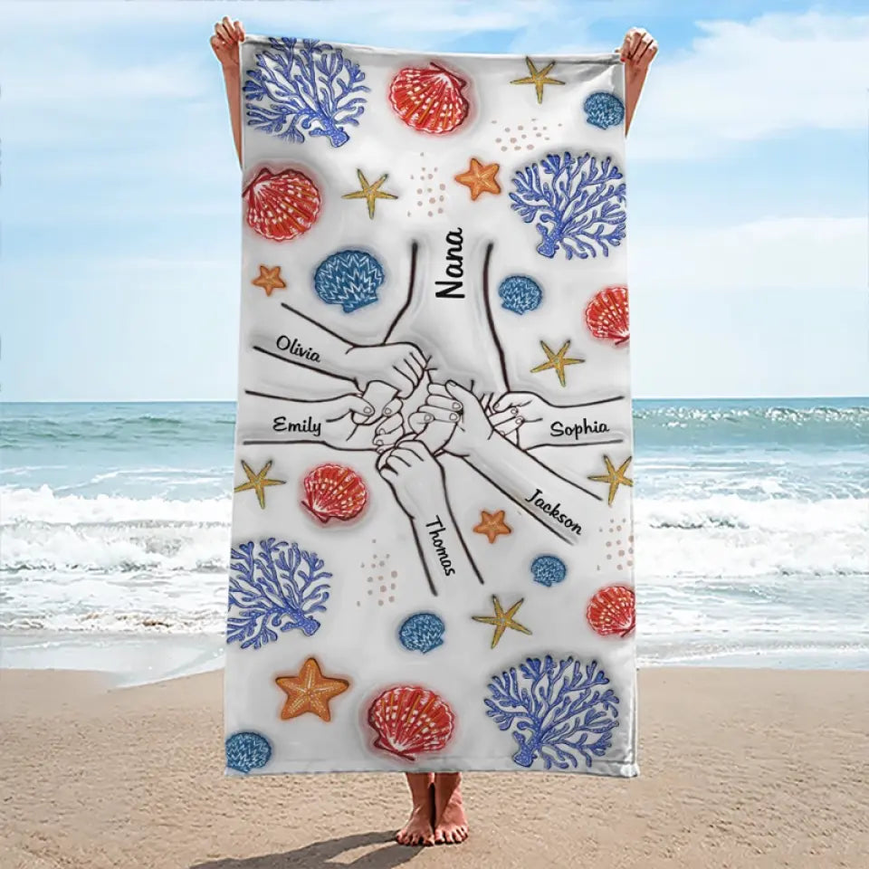 Wonderful Summer With Grandma - Family Personalized Custom Beach Towel - Summer Vacation Gift For Grandma