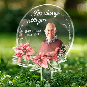 Custom Photo Always In Our Thoughts - Memorial Personalized Custom Stain Glass Style Acrylic Garden Stake - Sympathy Gift For Family Members