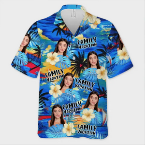 Custom Photo We Enjoy Happy Times And Good Sunshine - Family Personalized Custom Unisex Tropical Hawaiian Aloha Shirt - Summer Vacation Gift For Family Members