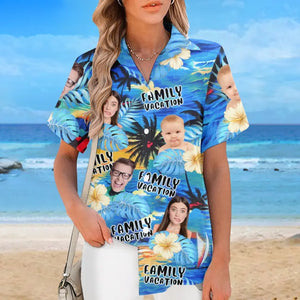 Custom Photo We Enjoy Happy Times And Good Sunshine - Family Personalized Custom Unisex Tropical Hawaiian Aloha Shirt - Summer Vacation Gift For Family Members