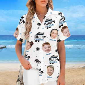 Custom Photo Happiness Is A Summer Day With Family - Family Personalized Custom Unisex Tropical Hawaiian Aloha Shirt - Summer Vacation Gift For Family Members