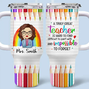 Teaching Is A Work Of Heart - Teacher Personalized Custom 40 Oz Stainless Steel Tumbler With Handle - Gift For Teacher