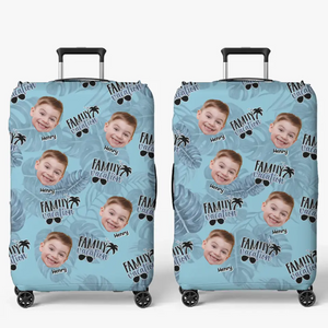 Custom Photo Remember That Happiness Is A Way Of Travel - Family Personalized Custom Luggage Cover - Summer Vacation Gift For Family Members