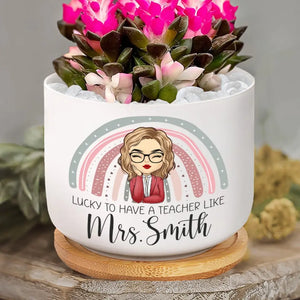 Thank You For Helping Me Grow - Teacher Personalized Custom Home Decor Ceramic Plant Pot - Gift For Teacher