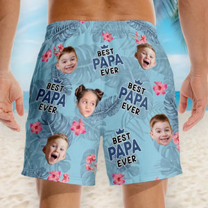 Custom Photo Best Dad Ever - Family Personalized Custom Tropical Hawaiian Aloha Men Beach Shorts - Summer Vacation Gift For Dad, Grandpa