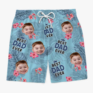 Custom Photo Best Dad Ever - Family Personalized Custom Tropical Hawaiian Aloha Men Beach Shorts - Summer Vacation Gift For Dad, Grandpa