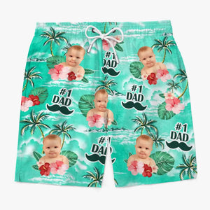 Custom Photo Super Papa - Family Personalized Custom Tropical Hawaiian Aloha Men Beach Shorts - Summer Vacation Gift For Dad, Grandpa