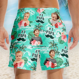 Custom Photo Super Papa - Family Personalized Custom Tropical Hawaiian Aloha Men Beach Shorts - Summer Vacation Gift For Dad, Grandpa