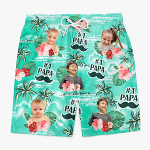 Custom Photo Super Papa - Family Personalized Custom Tropical Hawaiian Aloha Men Beach Shorts - Summer Vacation Gift For Dad, Grandpa