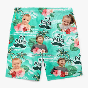 Custom Photo Super Papa - Family Personalized Custom Tropical Hawaiian Aloha Men Beach Shorts - Summer Vacation Gift For Dad, Grandpa