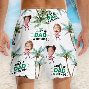 Custom Photo Just A Dad & His Girl - Family Personalized Custom Tropical Hawaiian Aloha Men Beach Shorts - Summer Vacation Gift For Dad, Grandpa