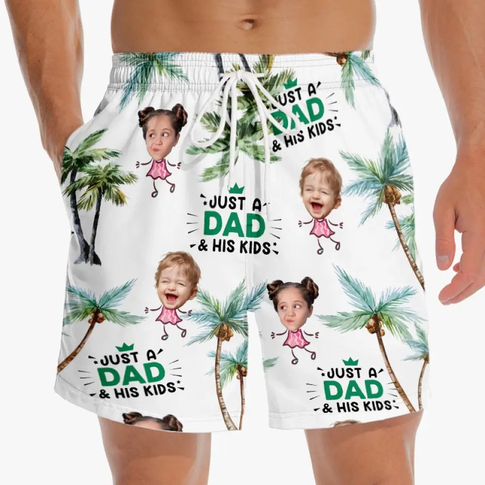 Custom Photo Just A Dad & His Girl - Family Personalized Custom Tropical Hawaiian Aloha Men Beach Shorts - Summer Vacation Gift For Dad, Grandpa