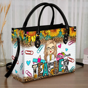 A Teacher Is A Beautiful Flower - Teacher Personalized Custom Leather Handbag - Gift For Teacher