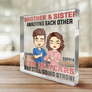 Happiness Is Seeing Your Sibling Smile - Family Personalized Custom Square Shaped Acrylic Plaque - Gift For Siblings, Brothers, Sisters