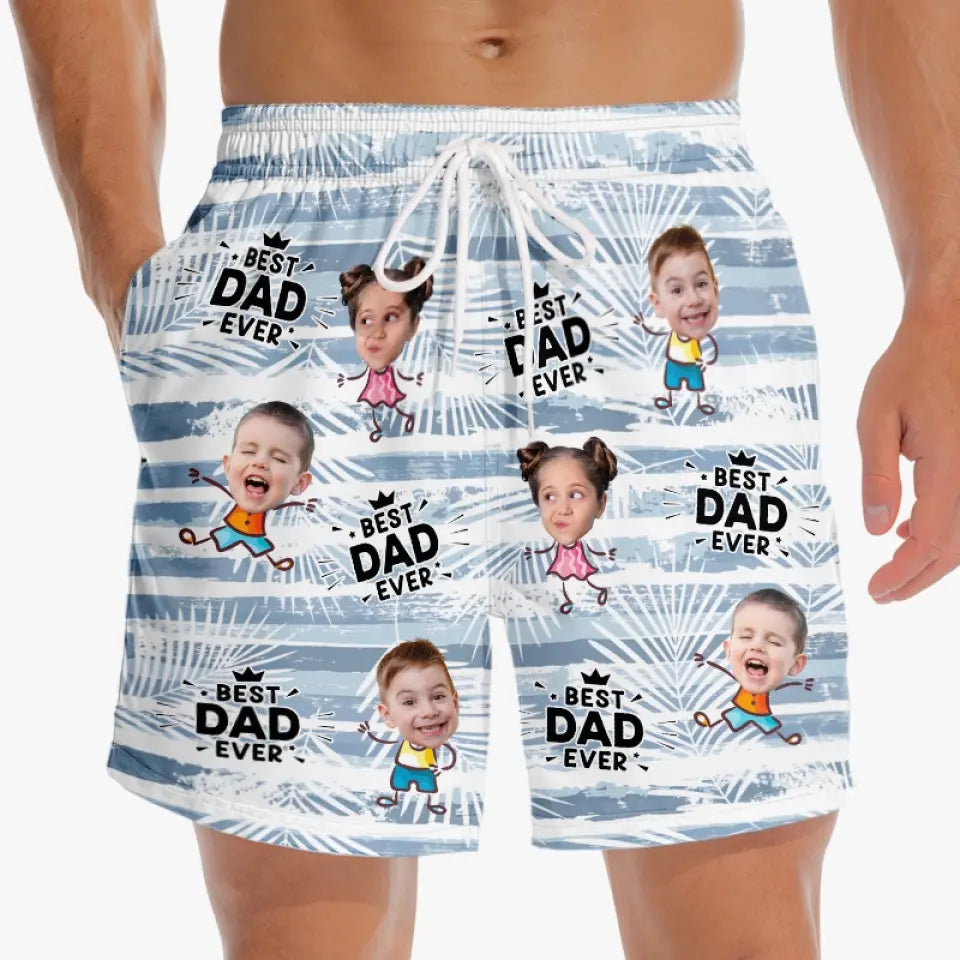 Custom Photo Best Man Ever - Family Personalized Custom Tropical Hawaiian Aloha Men Beach Shorts - Summer Vacation Gift For Dad, Grandpa