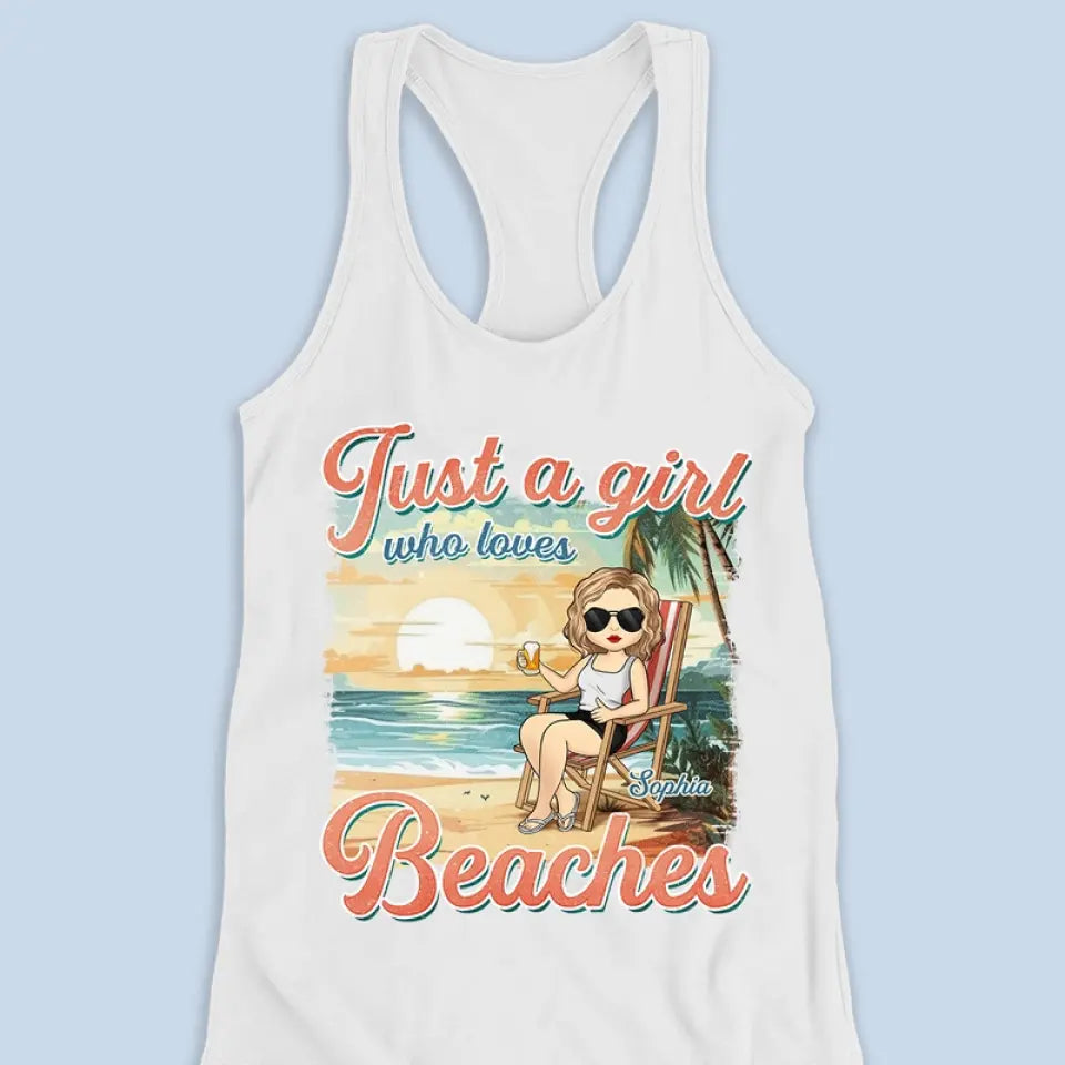 Just A Girl Who Love Summer - Bestie Personalized Custom Racer Back Tank Top - Gift For Best Friends, BFF, Sisters