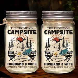 Making Memories One Campsite At A Time - Camping Personalized Custom Mason Jar Light - Gift For Couple, Husband Wife, Camping Lovers