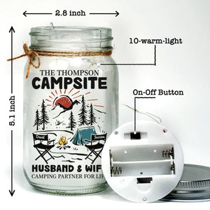 Making Memories One Campsite At A Time - Camping Personalized Custom Mason Jar Light - Gift For Couple, Husband Wife, Camping Lovers