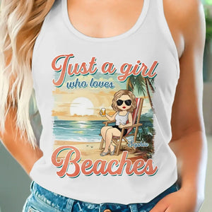 Just A Girl Who Love Summer - Bestie Personalized Custom Racer Back Tank Top - Gift For Best Friends, BFF, Sisters