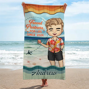 My Favorite Travel Partner - Couple Personalized Custom Beach Towel - Summer Vacation Gift For Husband Wife, Anniversary