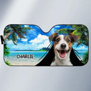 Custom Photo Pets Are The Heartbeat At Our Feet - Dog & Cat Personalized Custom Auto Windshield Sunshade, Car Window Protector - Summer Vacation Gift For Pet Owners, Pet Lovers